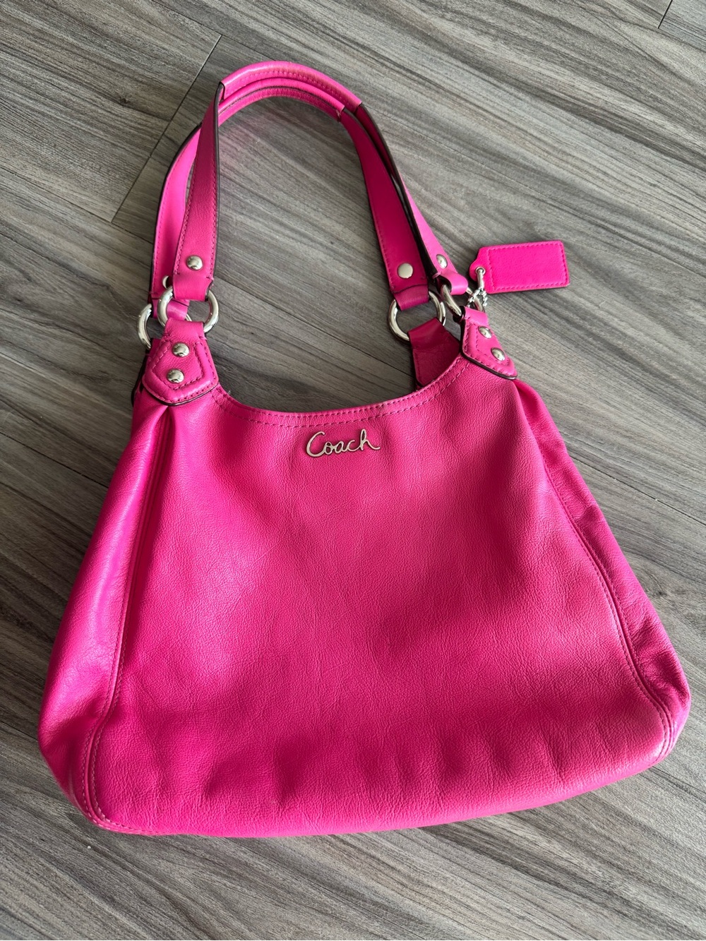 Coach Hot Pink Leather Shoulder Bag with Double Straps